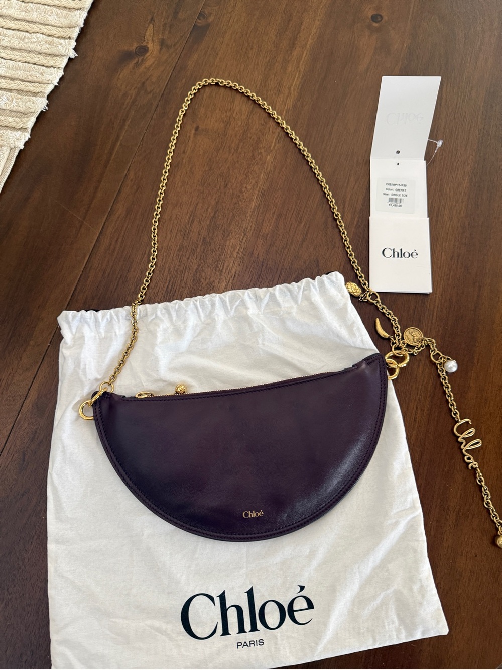 Chloé Half-Moon Shoulder Bag in Deep Plum with Gold Chain